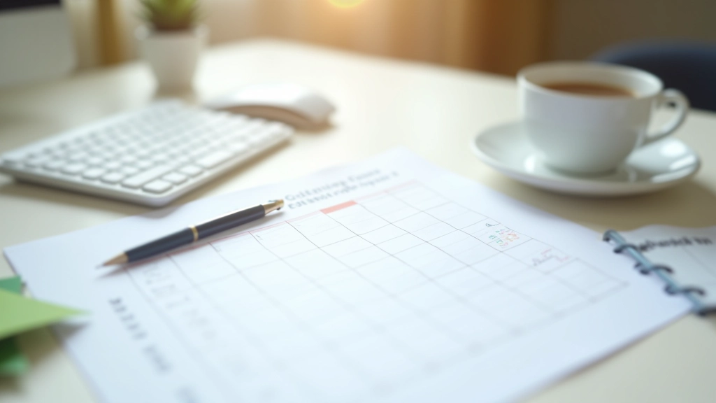 Detailed view of retirement planning checklist and calendar on desk with coffee cup, morning light creating soft shadows, organized workspace